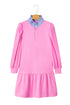 Contrast Striped Collar Patchwork Puff Sleeve Ruffle Hem Mini Dress